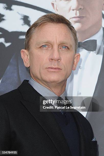 Actor Daniel Craig poses during a photocall for the film 'Skyfall' at Hotel George V on October 25, 2012 in Paris, France.