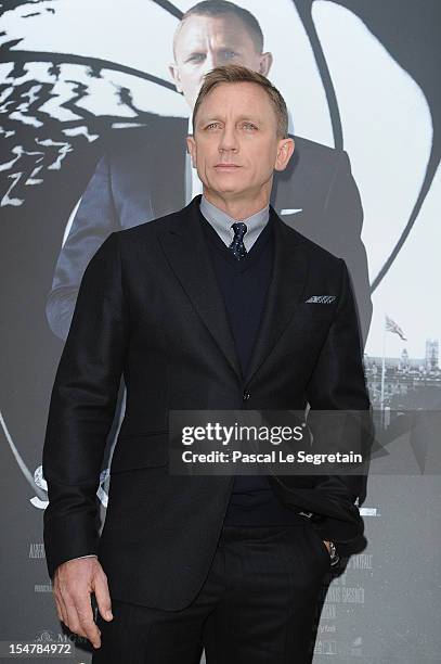 Actor Daniel Craig poses during a photocall for the film 'Skyfall' at Hotel George V on October 25, 2012 in Paris, France.