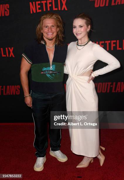 Tony Cavalero and Annie Cavalero attend the Los Angeles Premiere Of Netflix's "The Out-Laws" held at Regal LA Live on June 26, 2023 in Los Angeles,...