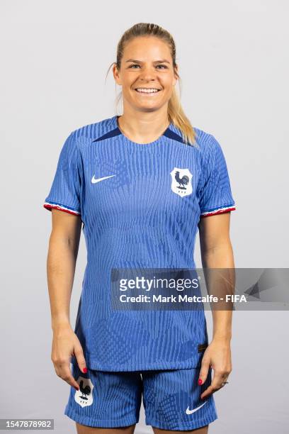 Eugenie Le Sommer of France poses during the official FIFA Women's World Cup Australia & New Zealand 2023 portrait session on July 16, 2023 in...