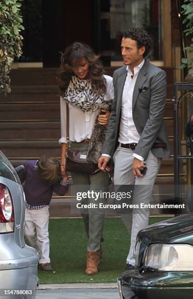 Bullfighter Finito de Cordoba, her wife model Arantxa del Sol and Juan Rodrigo are seen on October 25, 2012 in Madrid, Spain.