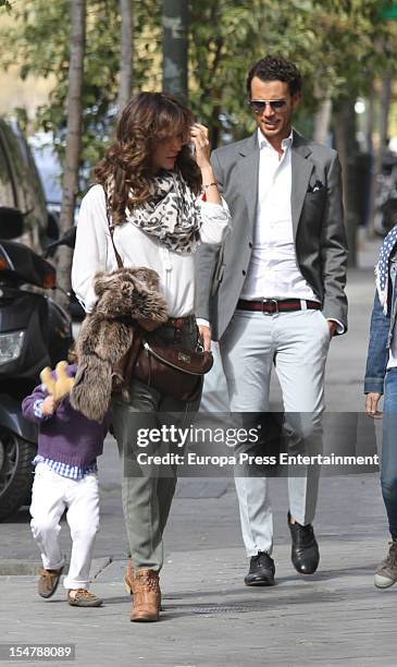 Bullfighter Finito de Cordoba, her wife model Arantxa del Sol and Juan Rodrigo are seen on October 25, 2012 in Madrid, Spain.