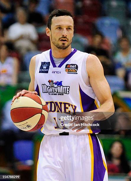 Aaron Bruce of the Kings dribbles the ball during the round four NBL match between the Townsville Crocodiles and the Sydney Kings at Townsville...