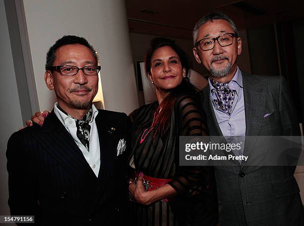 Mr Takeda of United Arrows, Laurie Lynn Stark co-owner of Chrome Hearts Mr Shigematsu of United Arrows enjoy the party during the ELLEgirl Night in...