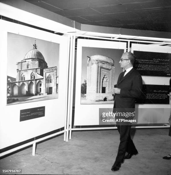Mohammad Reza Pahlavi, Former Shah of Iran, attends during the Festival of Culture and art at Faculty of Decorative arts on October 26, 1969 in...