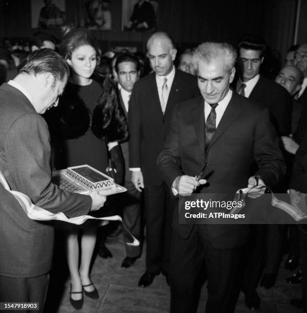 Abdol-Majid Majidi, Farah Pahlavi and Mohammad Reza Pahlavi, Former Shah of Iran, attend during the Festival of Culture and art at Faculty of...