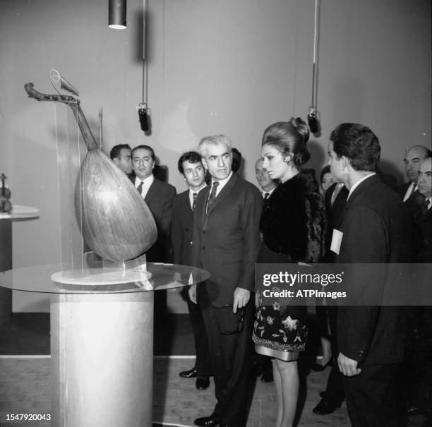 Abdol-Majid Majidi, Farah Pahlavi and Mohammad Reza Pahlavi, Former Shah of Iran, attend during the Festival of Culture and art at Faculty of...