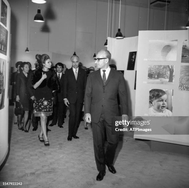 Leila Emami, Farah Pahlavi and Mohammad Reza Pahlavi, Former Shah of Iran, attend during the Festival of Culture and art at Faculty of Decorative...