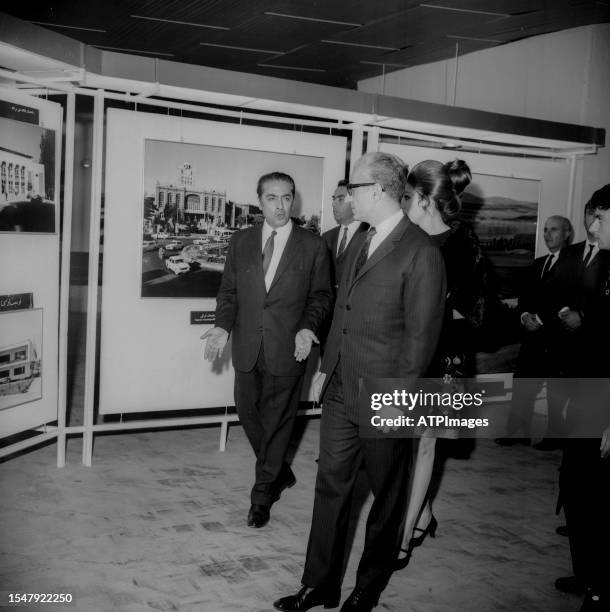 Abdol-Majid Majidi, Farah Pahlavi and Mohammad Reza Pahlavi, Former Shah of Iran, attend during the Festival of Culture and art at Faculty of...