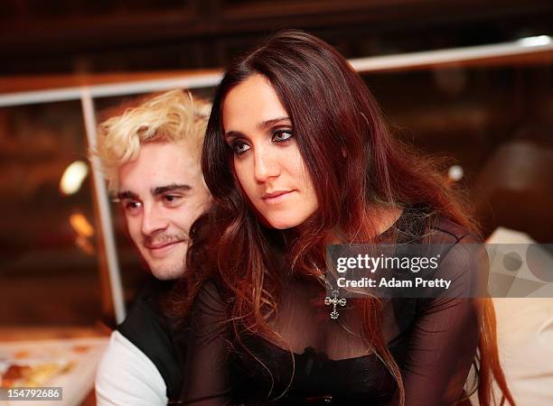 Jesse Jo Stark and Matt DiGiacomo pose for a photograph during the ELLEgirl Night in association with Chrome Hearts at Fiat Caffe on October 26, 2012...