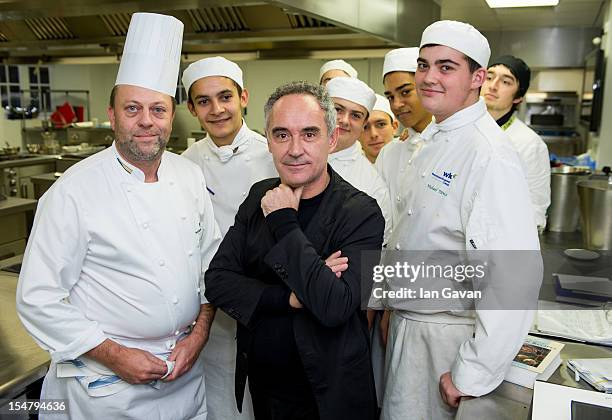 Ferran Adria poses with student chefs during the 'Telefonica Think Big Inspires London's Future Chefs' event at Victoria Centre, Westminster Kingsway...