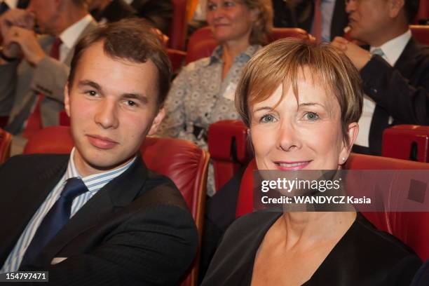 Dominique Loiseau and son Bastien Loiseau attend the LCI TV's talk show broadcast live on the website TF1 NEWS which airs Director of IMF Christine...