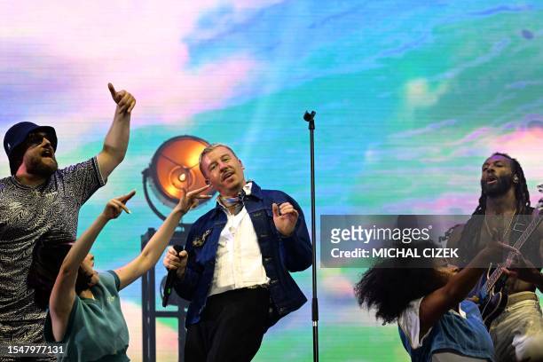 Rapper Benjamin Hammond Haggerty, aka Macklemore, performs during the Colours of Ostrava music festival in Ostrava, on July 20, 2023.