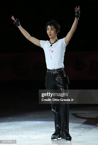 Yuzuru Hanyu of Japan skates in the Smucker's Skating Spectacular event during the Skate America competition at the ShoWare Center on October 21,...