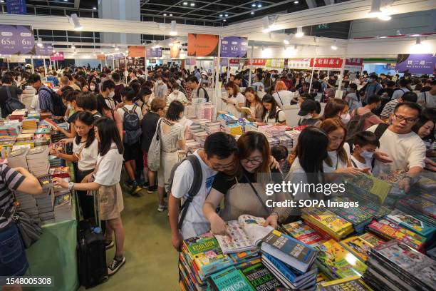 People shop for books during the book fair. July 22nd is the fourth day of Hong Kong Book Fair 2023 and the first weekend of the book fair this year....