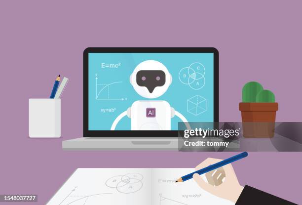 student using chatbot for homework assistance, smart digital learning and educational support - learning disability stock illustrations