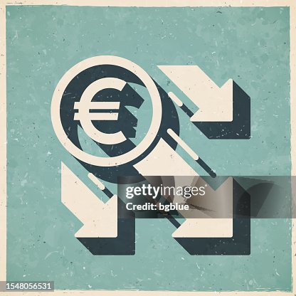 Euro decrease. Icon in retro vintage style - Old textured paper Euro decrease. Icon in retro vintage style - Old textured paper