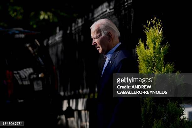 President Joe Biden leaves mass at the Holy Trinity Catholic Church in the Georgetown neighborhood of Washington, DC, on July 22, 2023.