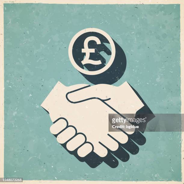 pound agreement. icon in retro vintage style - old textured paper - british currency stock illustrations