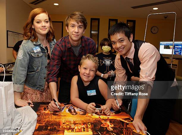 Actors Jane Levy, Thomas Mann, Jackson Nicoll and Osric Chau attend "Fun Size" Special Screening At Children's Hospital Los Angeles at Childrens...