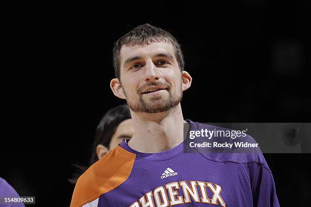 Luke Zeller of the Phoenix Suns warms up before facing the Golden State Warriors on October 23, 2012 at Oracle Arena in Oakland, California. NOTE TO...
