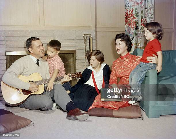 Pictured: Husband Charles A. Black, son Charles Black Jr., daughter Susan Agar, actress Shirley Temple, daughter Lori Black at home in 1957 --