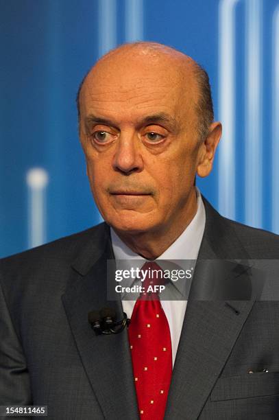 Mayoral candidate Jose Serra of the Brazilian Social Democracy Party , participates in the last televised debate with Fernando Haddad, of the Workers...
