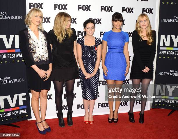 Lucy Punch, Elizabeth Meriwether, Shannon Woodward, Hannah Simone and Dakota Johnson attend a Salute To FOX Comedy on October 26, 2012 in New York...