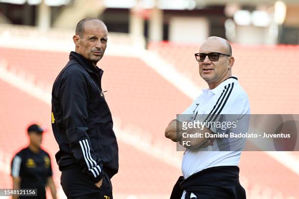 Massimiliano Allegri, Maurizio Scanavino of Juventus during a training session on July 22, 2023 in San Francisco, California.