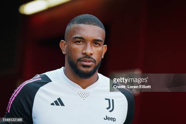 Gleison Bremer of Juventus walks to the pitch for a training session after the planned friendly against Barcelona was cancelled, at Levi's Stadium on...