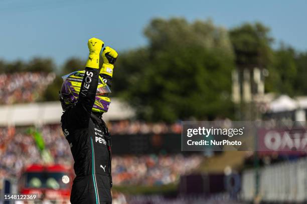 Lewis Hamilton of Great Britain and Mercedes AMG Petronas F1 Team driver win the qualification session at Formula 1 Qatar Airways Hungarian Grand...