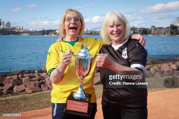 Pat O'Connor and Barbara Cox ahead of the 1975 OG Australia v New Zealand Rematch on PUMA Island July 22, 2023 in Sydney, Australia.