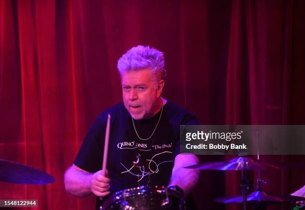 Drummer John Robinson of the SRT Band with Tom Scott perform in concert at Birdland Jazz Club on July 22, 2023 in New York City.
