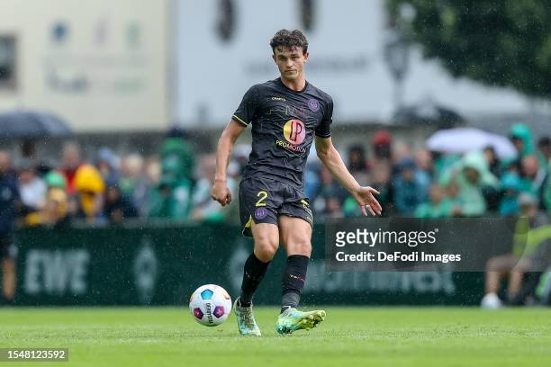 Rasmus Nicolaisen of FC Toulouse controls the ball during the Pre-Season Friendly match between SV Werder Bremen and Toulouse at Parkstadion Zell Am...