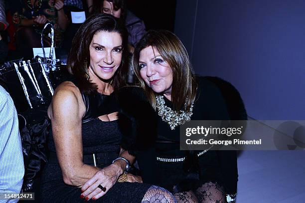 Love it or List It's Hilary Farr and President of FDCC Robin Kay during World MasterCard Fashion Week at David Pecaut Square on October 24, 2012 in...