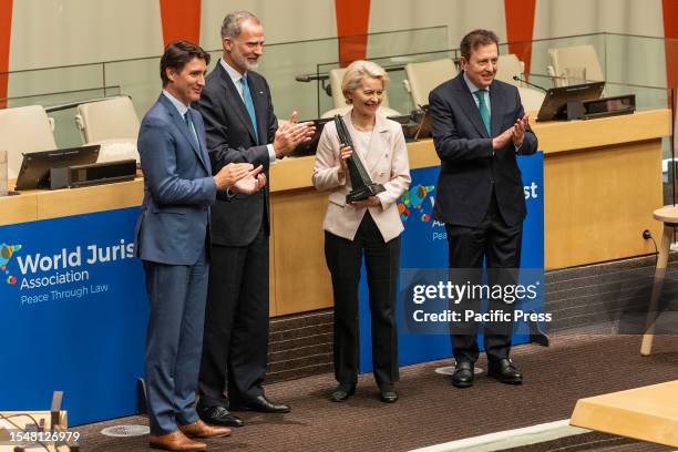 Ursula von der Leyen, President of the European Commission accepts the World Peace & Liberty Award in behalf of the European Commission from...