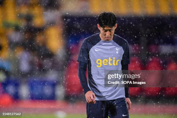 Son Heung-Min of Tottenham Hotspur in training session ahead of the pre-season match against Leicester City at Rajamangala Stadium.