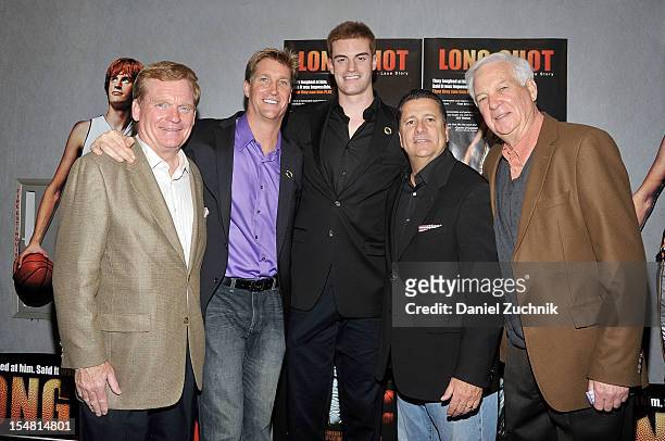 Pete Gillen, Franklin Martin, Kevin Laue, Tom Pecuora and Billy Raftery attend the "Long Shot: The Kevin Laue Story" New York Premiere at Quad Cinema...