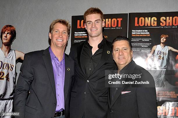 Franklin Martin, Kevin Laue and Tom Pecuora attend the "Long Shot: The Kevin Laue Story" New York Premiere at Quad Cinema on October 26, 2012 in New...