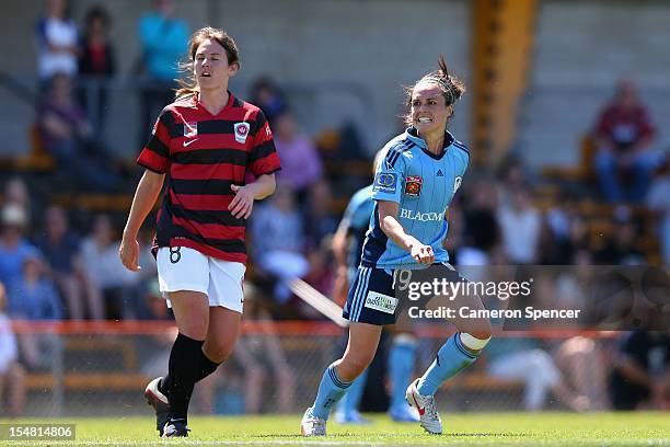 Emma Kete of Sydney FC celebrates kicking a goal during the round two W-League match between Sydney FC and the Western Sydney Wanderers FC at...