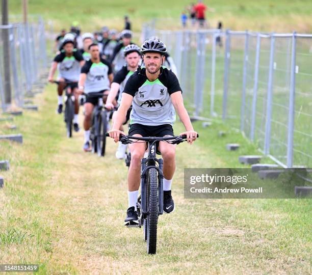 Jordan Henderson captain of Liverpool riding a bike to a training session on July 16, 2023 in UNSPECIFIED, Germany.