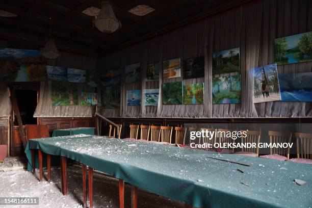 This photograph taken on July 23 shows the destructed House of Scientists following a missile strike in Odesa, amid the Russian invasion of Ukraine....