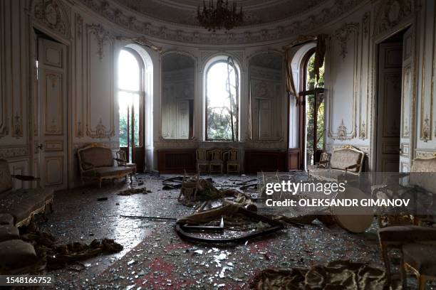 This photograph taken on July 23 shows the destructed House of Scientists following a missile strike in Odesa, amid the Russian invasion of Ukraine....
