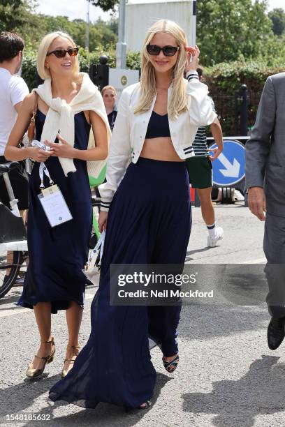 Poppy Delevingne attends day fourteen of the Wimbledon Tennis Championships at All England Lawn Tennis and Croquet Club on July 16, 2023 in London,...