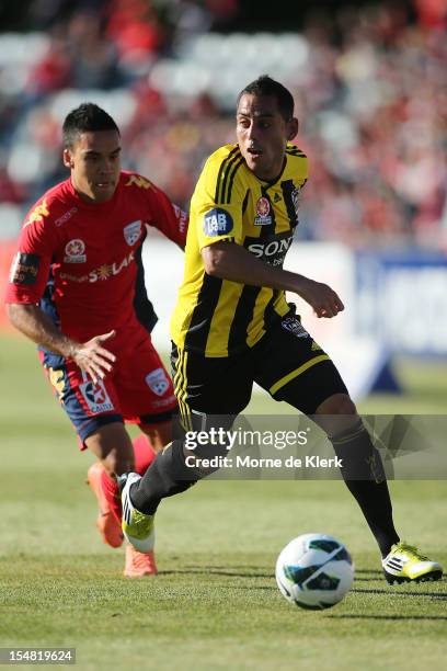 Leo Bertos of Wellington runs with the ball during the round four A-League match between Adelaide United and the Wellington Phoenix at Hindmarsh...