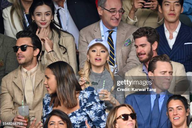 Jonathan Bailey, Angelababy, Ariana Grande, Andrew Garfield, Tom Hiddleston and Woo-bin Kim watch Carlos Alcaraz vs Novak Djokovic in the Wimbledon...