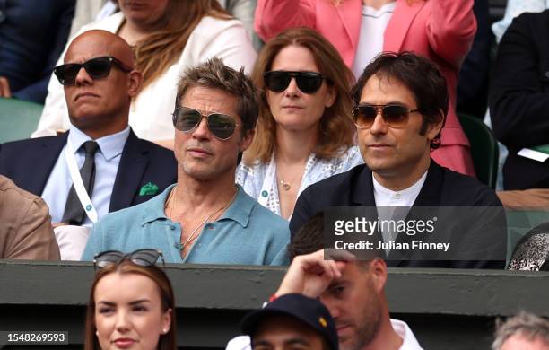 Actor, Brad Pitt is seen in the Royal Box ahead of the Men's Singles Final between Novak Djokovic of Serbia and Carlos Alcaraz of Spain during day...