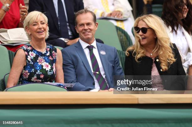 Former tennis players Chrissie Evert and Stefan Edberg are seen in the Royal Box ahead of the Men's Singles Final between Novak Djokovic of Serbia...