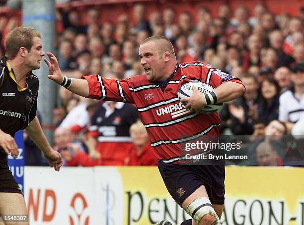 Phil Vickery of Gloucester fends off Gareth Maclure of Newcastle during the Zurich Championship play-off match between Gloucester and Newcastle...