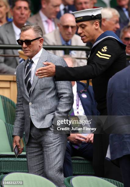 Actors, Daniel Craig is seen in the Royal Box ahead of the Men's Singles Final between Novak Djokovic of Serbia and Carlos Alcaraz of Spain on day...